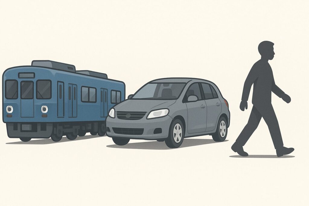 電車・車・徒歩のイラスト
